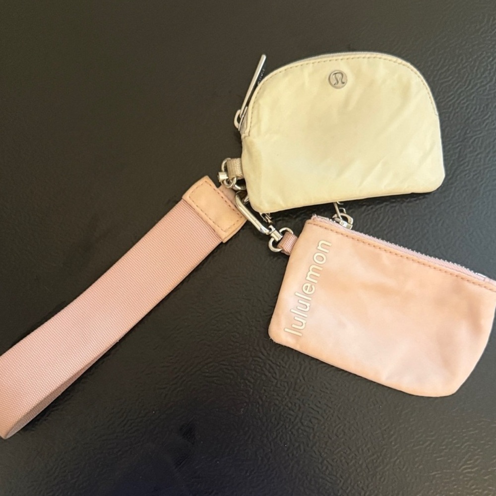 Lululemon Athletica Cream and Pink Key & Card Holder Set